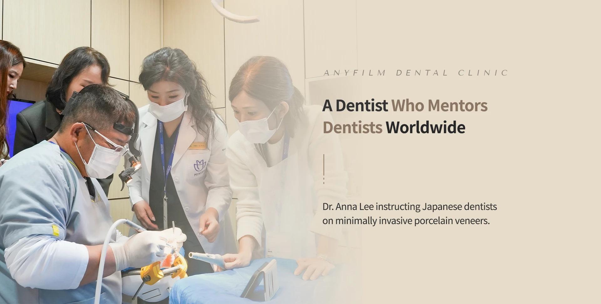 Dr. Anna Lee instructing Japanese dentists on minimally invasive porcelain veneers