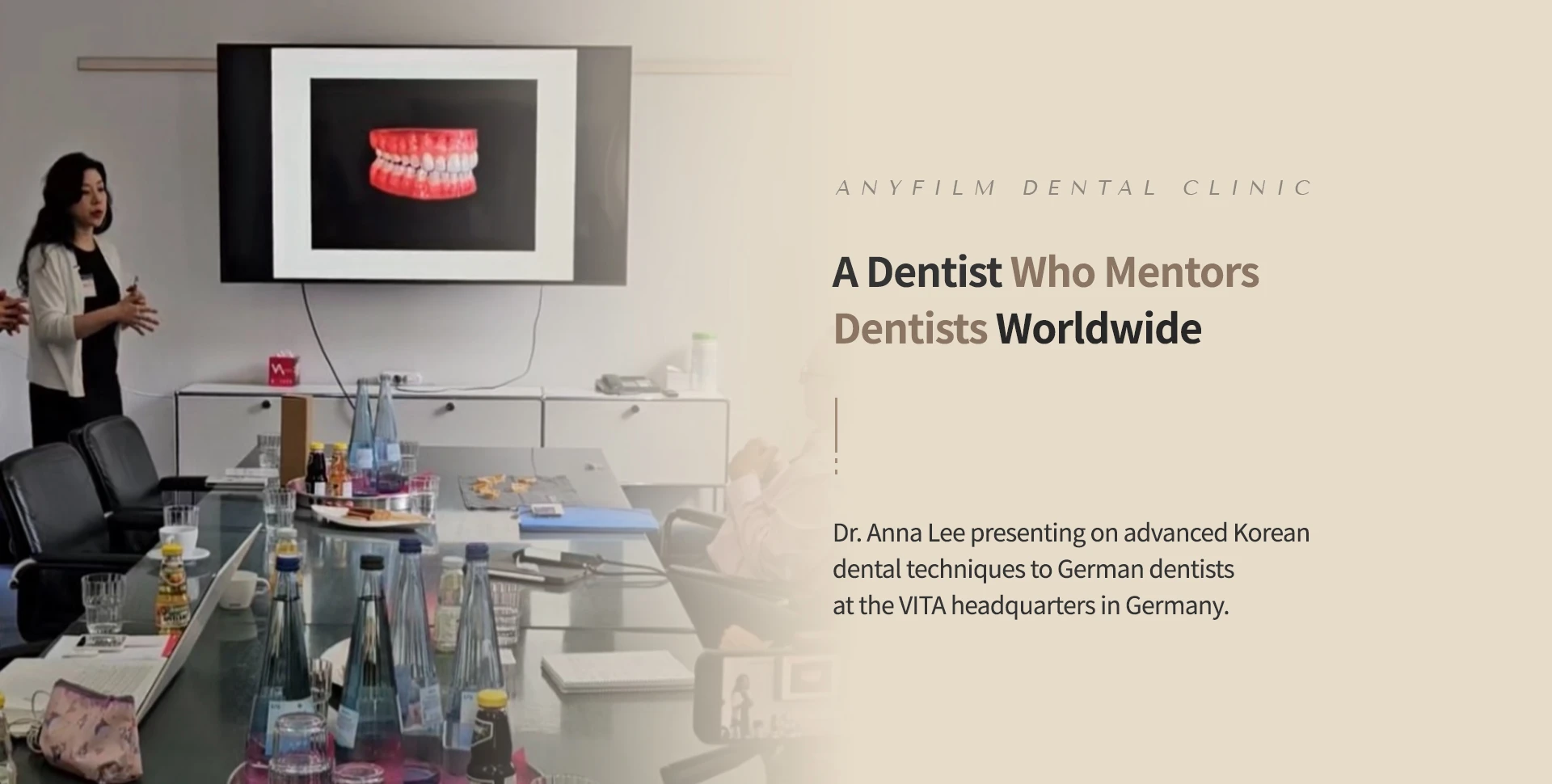 Dr. Anna Lee presenting on advanced Korean dental techniques to German dentists at the VITA headquarters in Germany